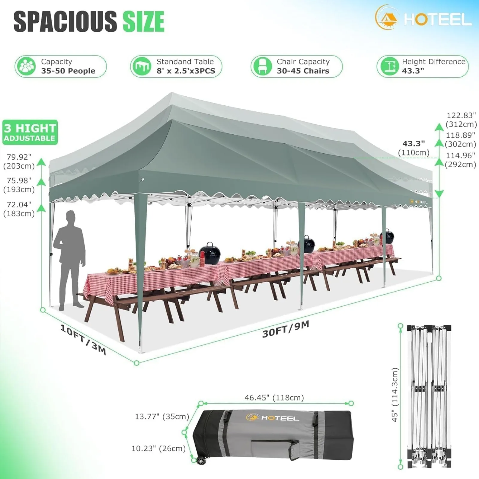 US 10x30 Canopy Tent Pop Up Canopy with 8 Sidewalls Party Tent Outdoor Canopy UPF 50+ Waterproof Windproof