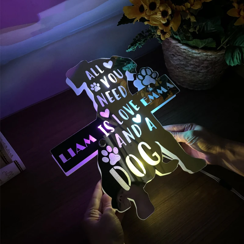 Mirror Night Light Customized Owner And Dog Mirror Lights