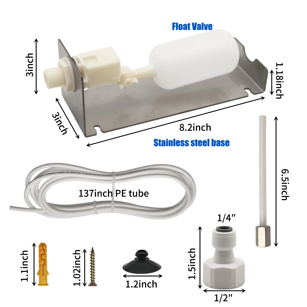Automatic Water Refill Float Valve Kit with Bracket & Quick Connectors for Fountain Aquarium Pond Water Level Control System