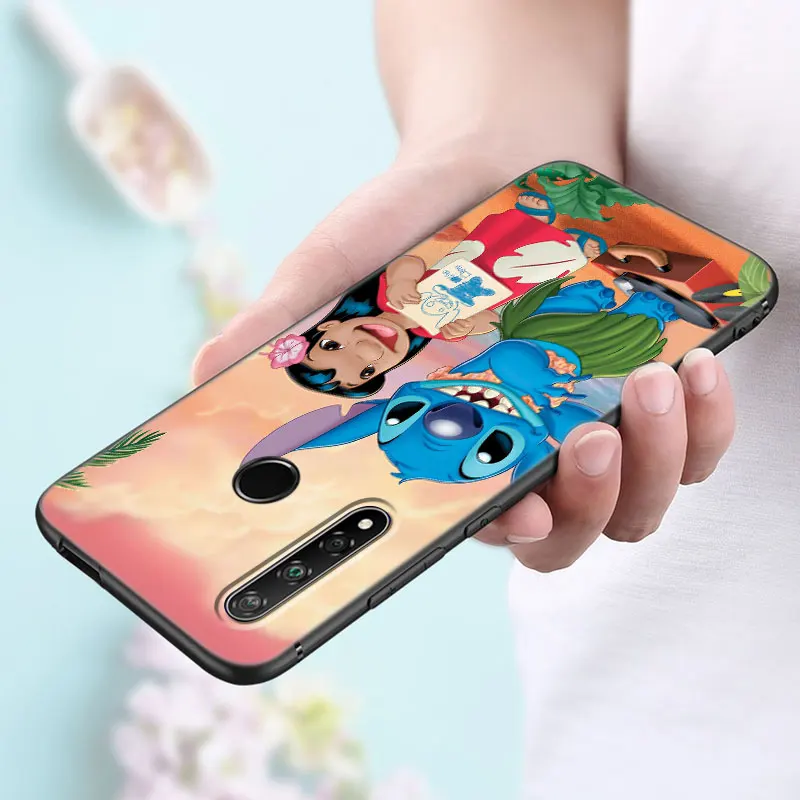 Cute Kawaii Stitch Phone Case For Huawei Y6 Y7 Y9 Prime Y5 2018 2019 2020 Y5P Y6P Y7P Y8P Y6S Y8S Y9S Y7A Y9A Soft Black Cover