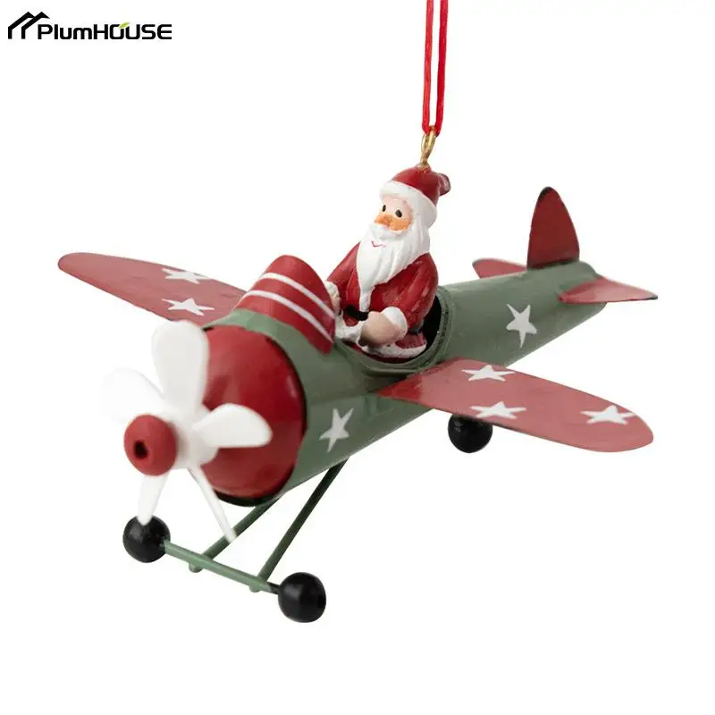 1Pc Retro Iron Christmas Pendant Antique Style Santa Claus Airplane Christmas Tree Hanging Decoration Ornaments Party Decorative