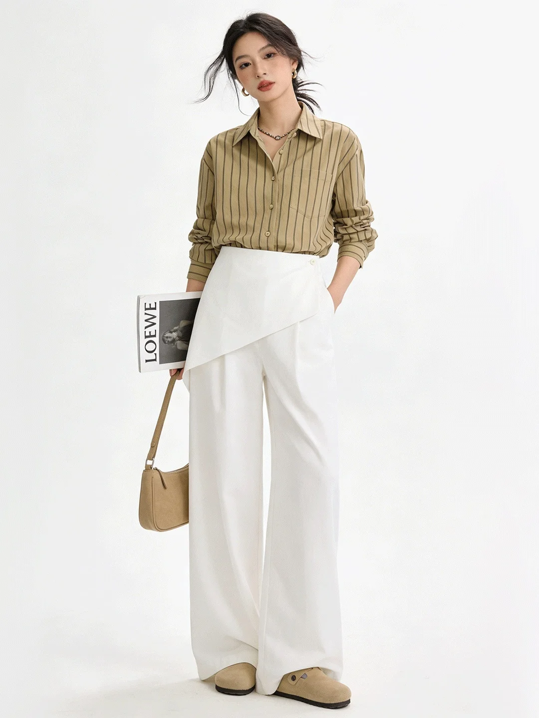 Korean Sle High Waist Wide Leg Pants Women's Casual Straight Cut Trousers Dra Loose Fit Floor Length Lazy Pants