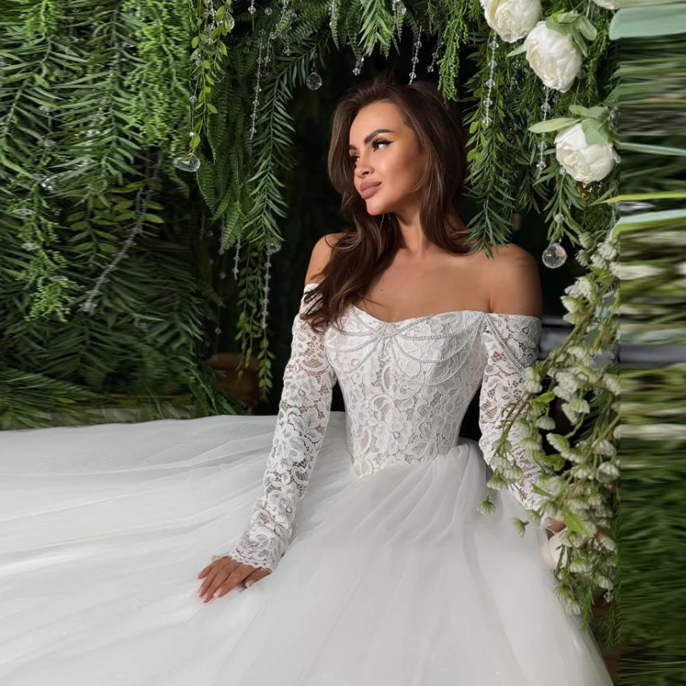 Mulheres elegantes vestidos de casamento elegante renda applique a linha tule vestidos de noiva noivado banquete vestidos de novias personalizado