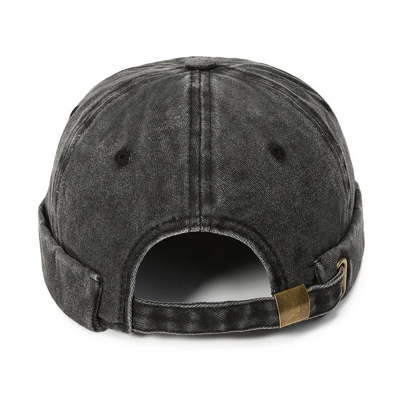 Washed Denim Docker Cap Men Fishing Vintage Distressed Melon Skin Cap Streetwear Adjustable Hip Hop Daily Hiking Brimless Hat