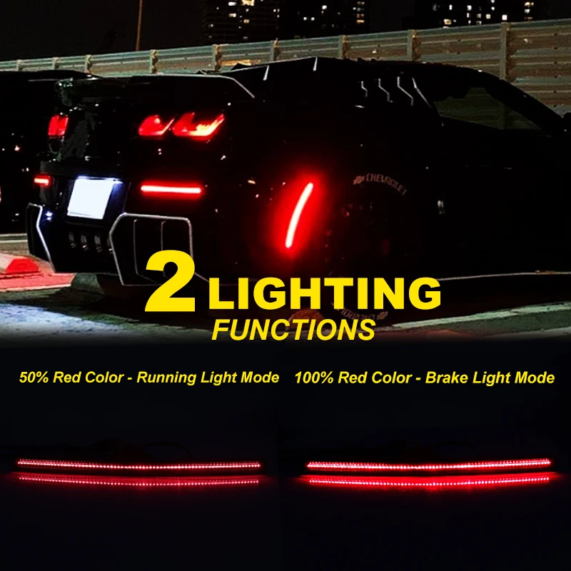 iJDM Car LED Rear Bumper Reflector Light Trim for 2014-2019 Chevrolet C7 Corvette, Function as Brake Tail or Rear Fog Lights