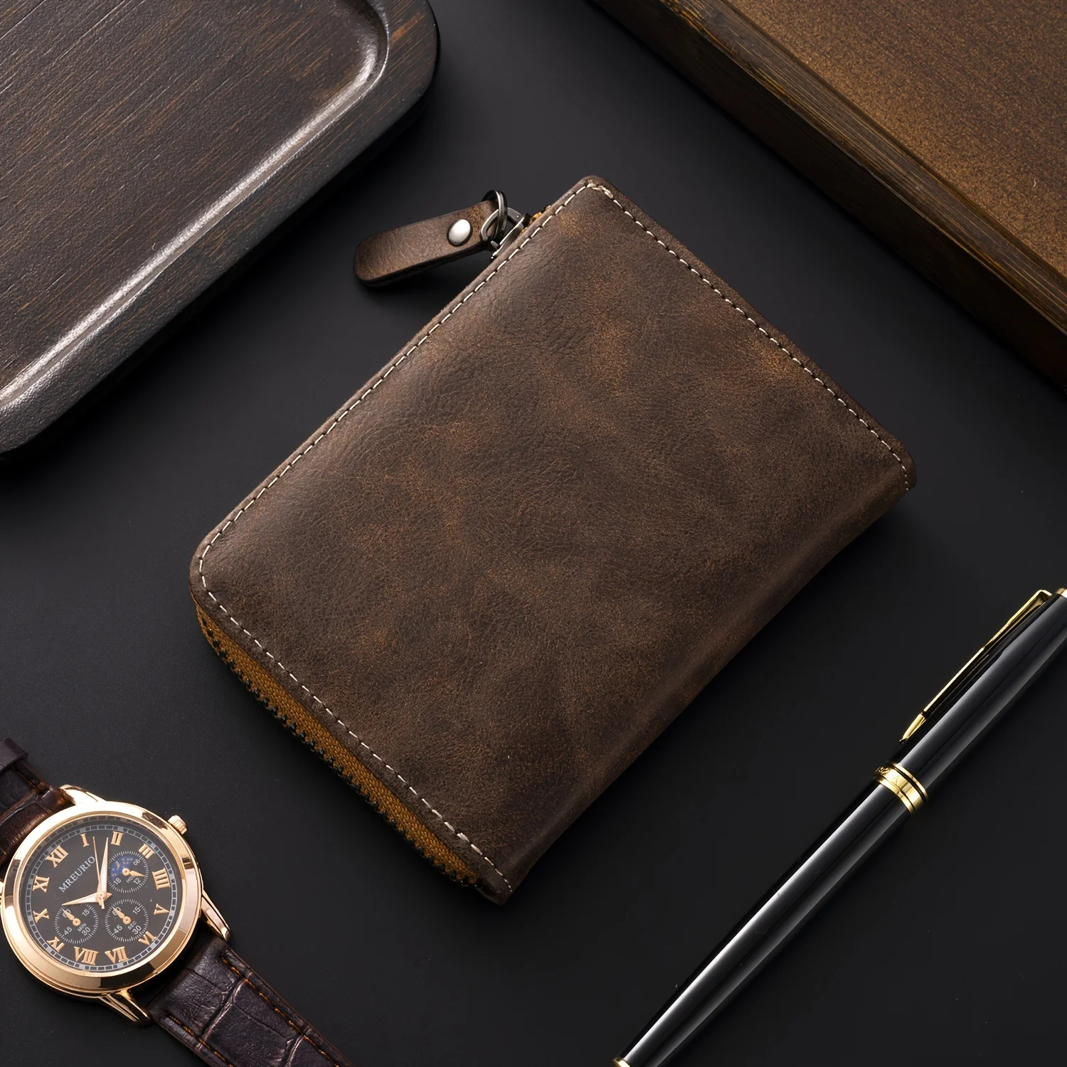 Personalisierte Foto-Geldbörse für Herren, Retro-Kurzgeldbörse mit graviertem Bild, Reißverschluss, PU-Leder, Münzgeldbörse, hochwertiger Kreditkartenhalter, ideales Geschenk – Detail 12