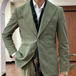 Light Green Corduroy Prom Blazers For Men British Gentleman Suit High Quality Naples Blazer Men Business Suit Blazer Hombre 2024