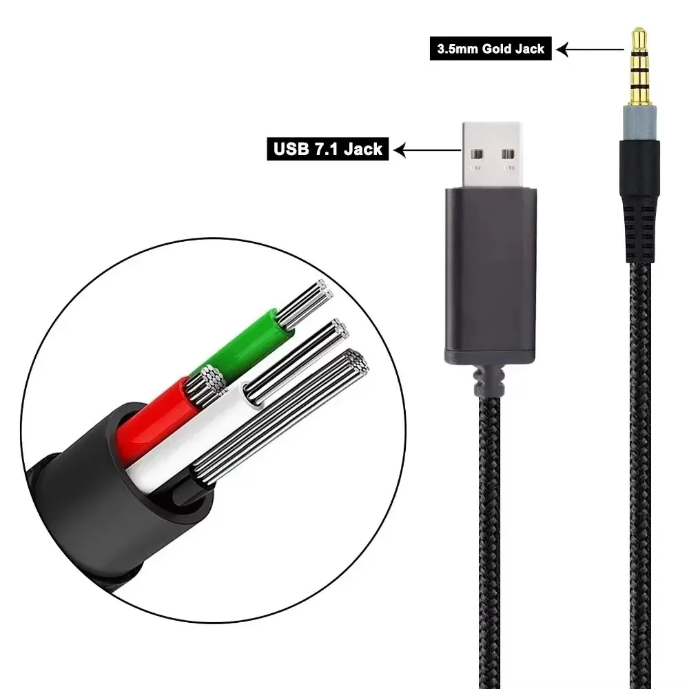 Braided OFC Replacement USB 7.1 Surround Sound Cable Extension Cord For Sony Playstation 5 PS5 Pulse 3D Headphones Headsets