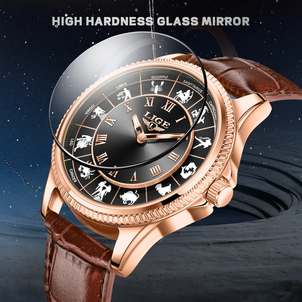LIGE New Men's Watch Luxury Constellation Dial Design Leather Creative Casual Life Waterproof Quartz Watches for Men Gifts+Box