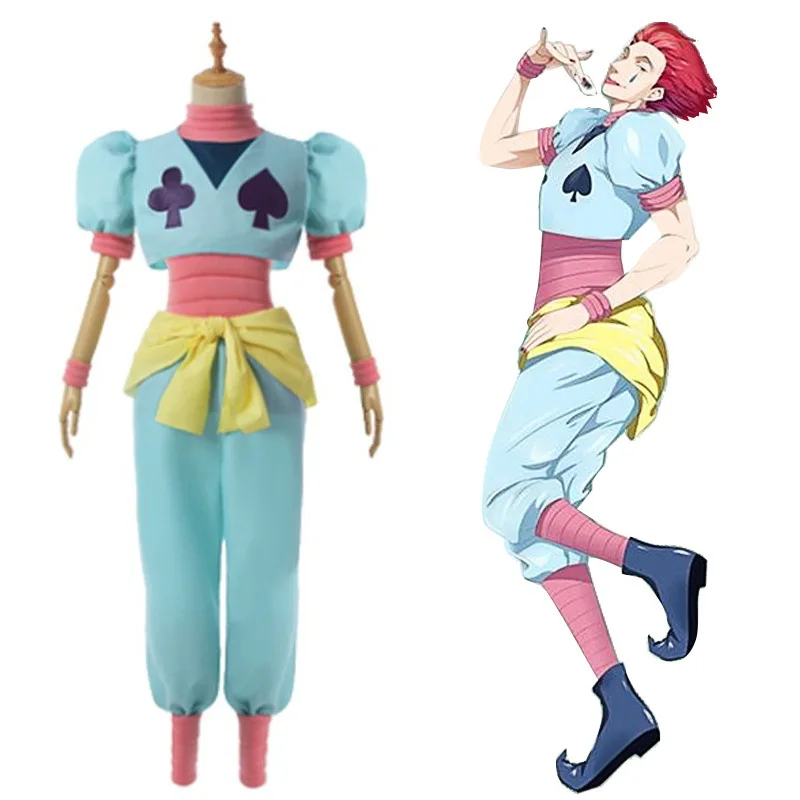 HUNTER Hisoka Anime Cosplay Costume Tops Pants Shoes Belt Bracelets Uniform Set Halloween Performance Clothing for Man Woman