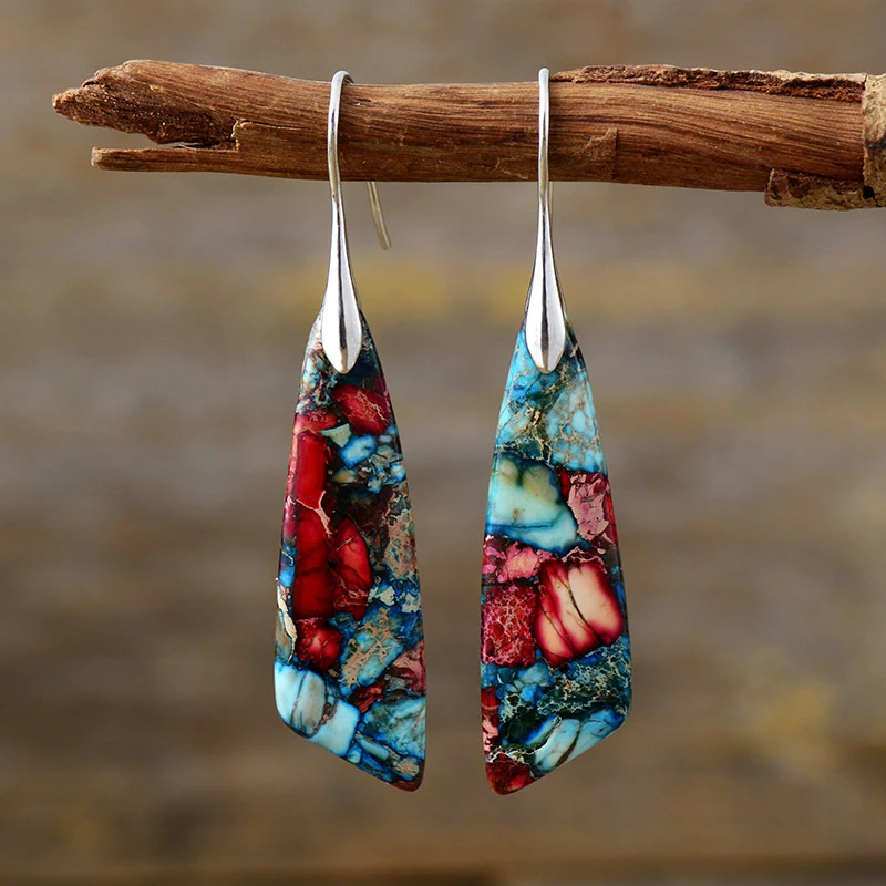 Bohemian Emperor Stone Geometric Pendant Earrings for Women European and American Natural Stone Jewelry Personalized Earrings