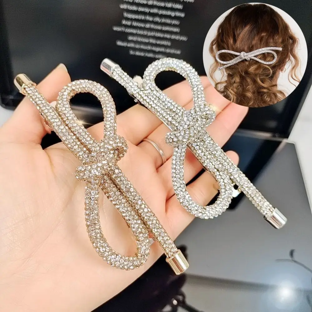 New Diamond Bow Knot Hairpins Elegant Shiny Spring Clip Sparkling Rhinestone Butterfly Party Hair Accessories