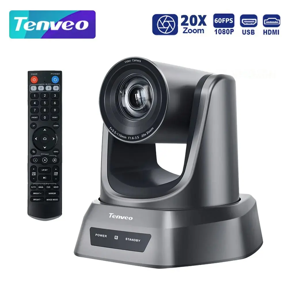 

TENVEO NV20H 1080P 60FPS 20X Optical Zoom Live Streaming PTZ Camera AI Auto-Tracking USB3.0 Video Conference System