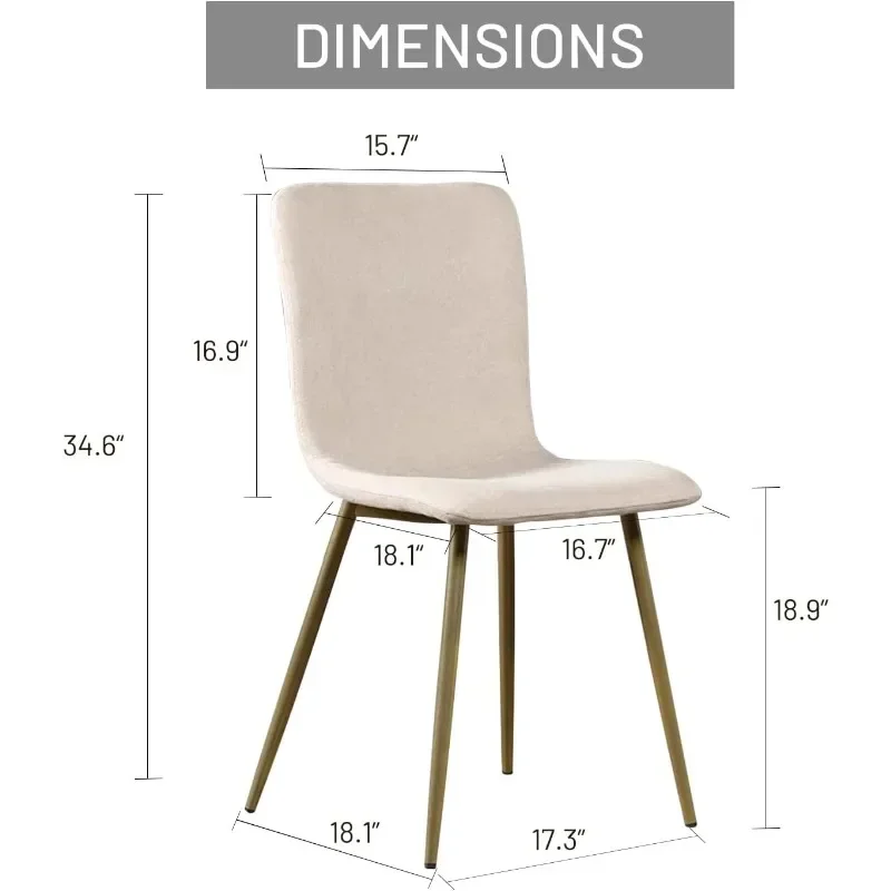 Modern Style Dining Chairs Set Of 4, Comfy Side Chair With Fabric Seat Sturdy Metal Gold Legs For Kitchen Living Room