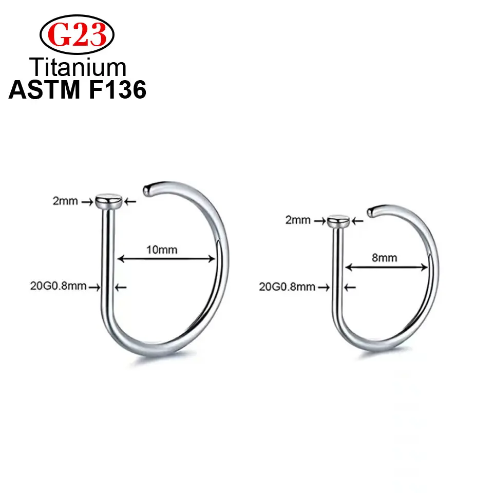 10 pcs G23 ASTM F136 Titanium D-Shape Nose Ring Piercing Ear Resale Wholesale Lot Earrings Women's Jewelry