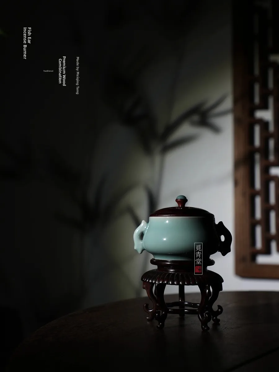 

Традиционная китайская керамическая курильница в стиле династии Цин, ручной работы, с дизайном в форме уха, настольный аксессуар, подставка для благовоний для чайной церемонии