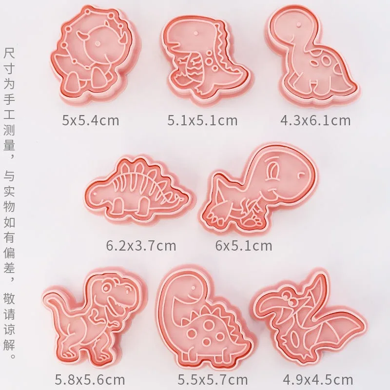 8pcs/set Dinosaur Figures Cookie Anime Cutters Cartoon DIY Bakery Mold Biscuit Press Stamp Embosser Sugar Pasty Cake Mould Toys