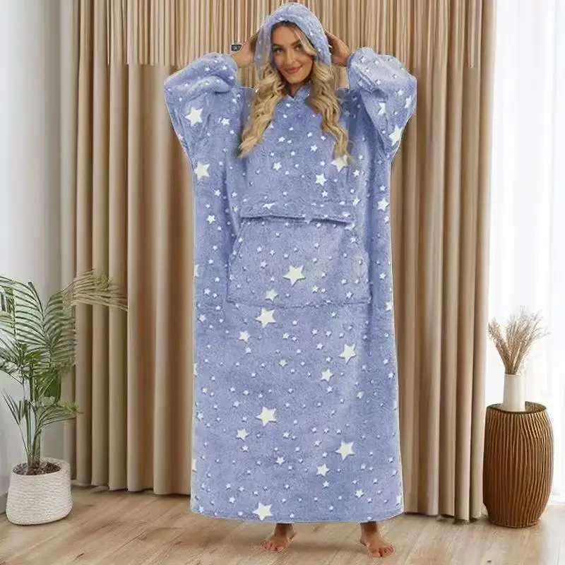 Children\'s Glow-in-the-dark Loungewear 2023 Comemore Parent Warm Loungewear Lounge Robe Wearable TV Blanket Pajamas