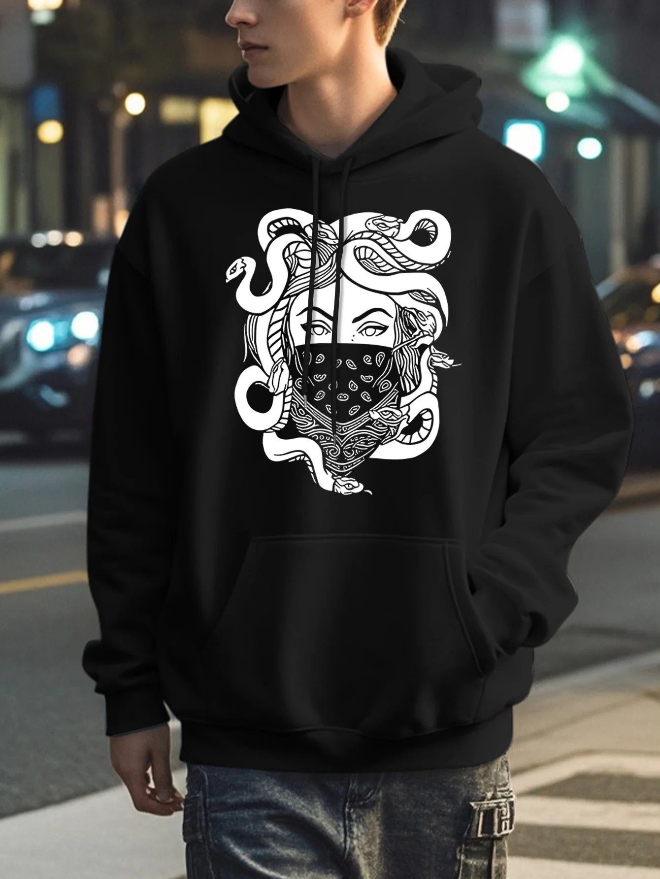 Queen Print, Men's Casual and Comfortable Hoodie, Fashion Long-sleeved Hoodie Sweatshirt, Fall/ Winter Casual Top Pull Rope Kangaroo Bag, Regular Version, Long-sleeved, New Pullover Loose Casual