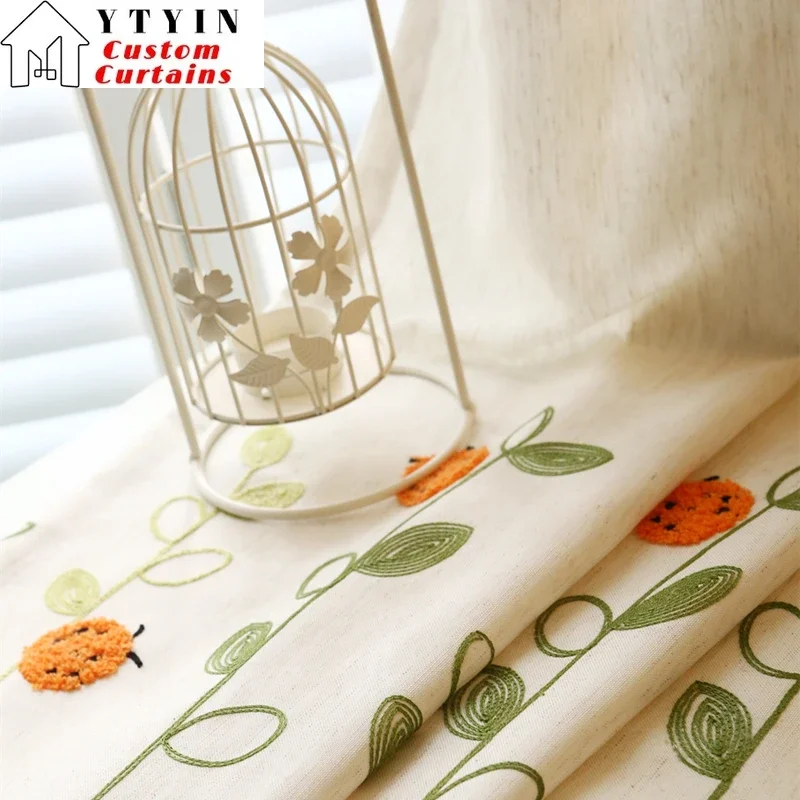 

Custom Size！！European Pastoral Imitation Cotton and Linen Embroidered Elegant Curtains for Living Dining Room Bedroom Decor