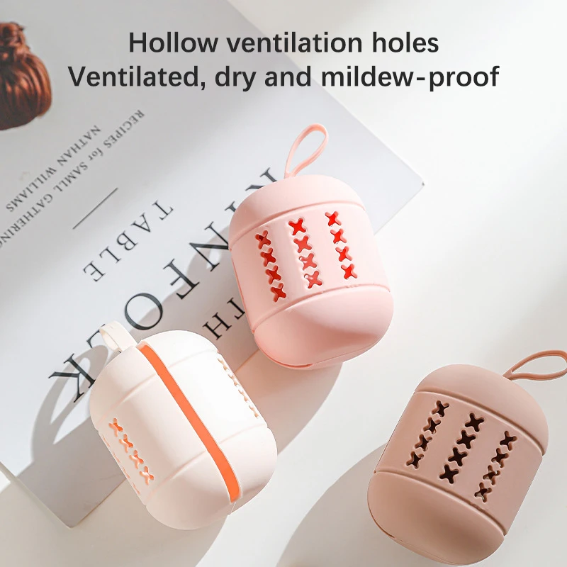 ポータブルシリコン収納バッグ,メイクアップスポンジ,エアクッション,ボックス,美容卵,透かし彫り,吊り下げデザイン,旅行