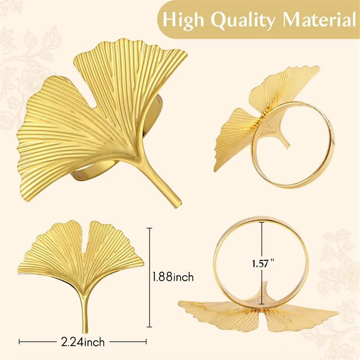 Napkin Rings Set of 6,Ginkgo Leaf Napkin Rings Wedding Gold Napkin Buckle for Thanksgiving Table Decoration