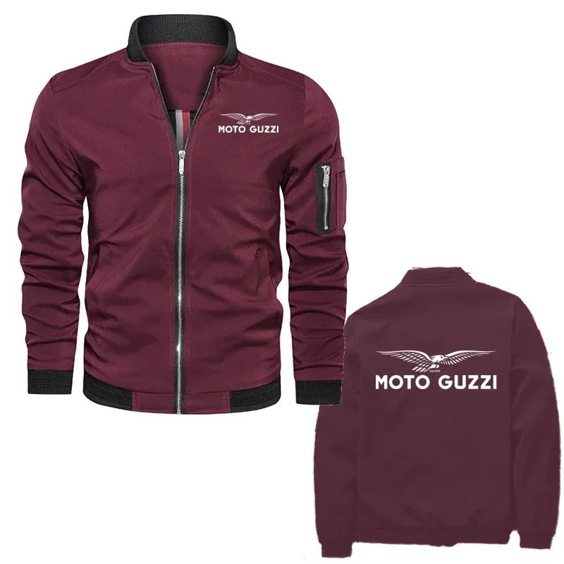 Moto guzzi แจ็กเก็ตผู้ชายสีทึบมีซิปรูด2024เสื้อผ้าบุรุษฮาราจูกุฤดูใบไม้ผลิฤดูใบไม้ร่วง