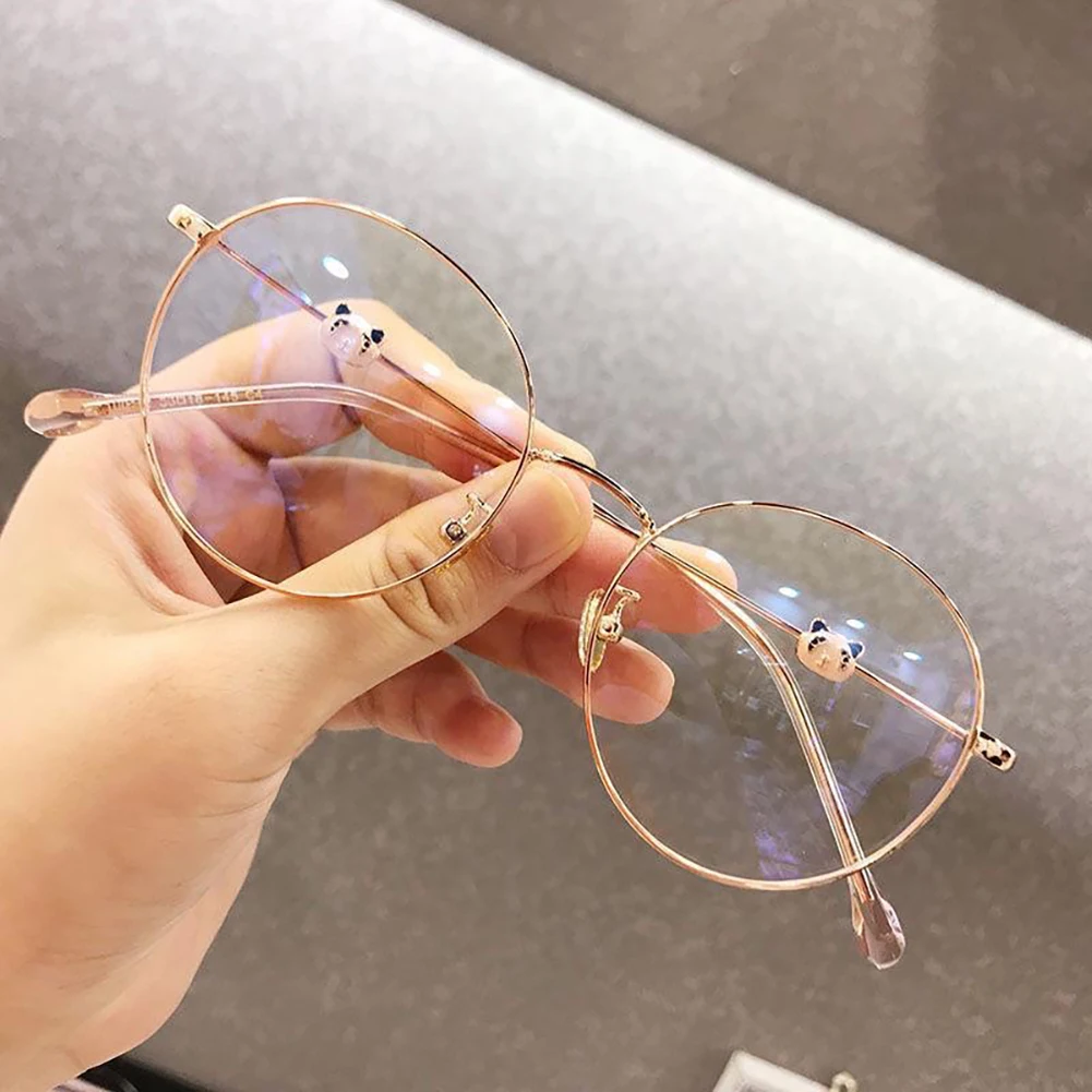 Fashion Women Office Anti Blue Light Oversized Computer Glasses Large Metal Frame Cute Panda Female Blue Blocking Eyeglasses