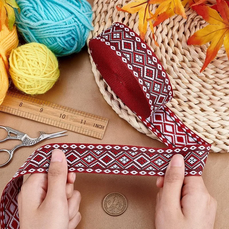 PH PandaHall 10 Yards Jacquard Ribbon Garment Trim Fringe Vintage Embroidered Ribbon Floral Woven Fabric Bias Tape for Sewing