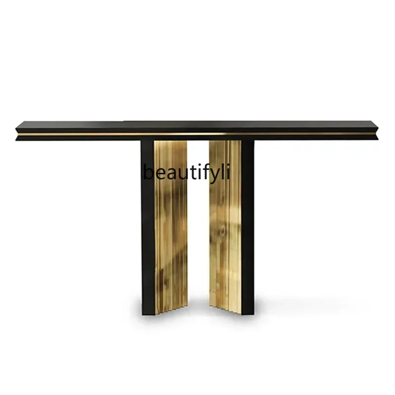 54Italian light luxury foyer creative end view table simple stainless steel living room aisle decoration Xuanguan platformSSS