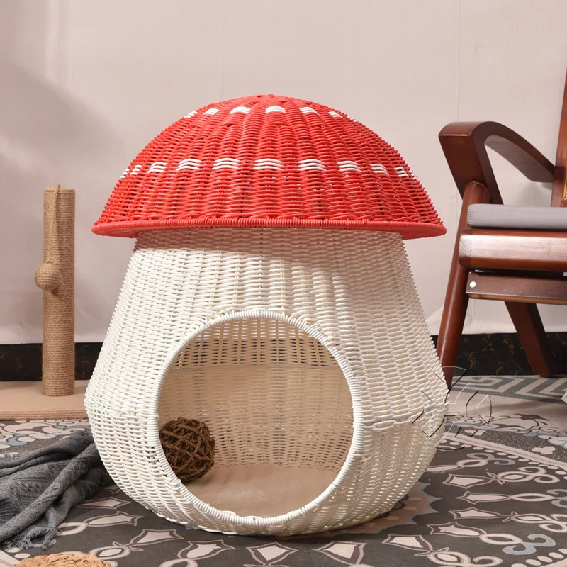 

Cat kennel four seasons universal imitation rattan pet nest mushroom house pet products semi-closed removable and washable