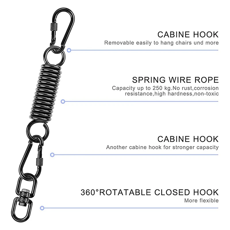 Resorte oscilante para silla colgante, con 2 ganchos a presión y gancho giratorio de 360 °, capacidad de carga de 250Kg para silla colgante, hamaca, Yoga,Etc