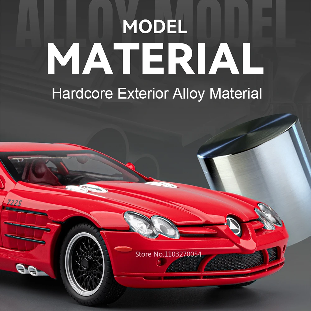 1:24 SLR 722S SLS合金ダイキャストモデルおもちゃミニチュアカーサウンドライトプルバックドア開閉衝撃吸収コレクション趣味
