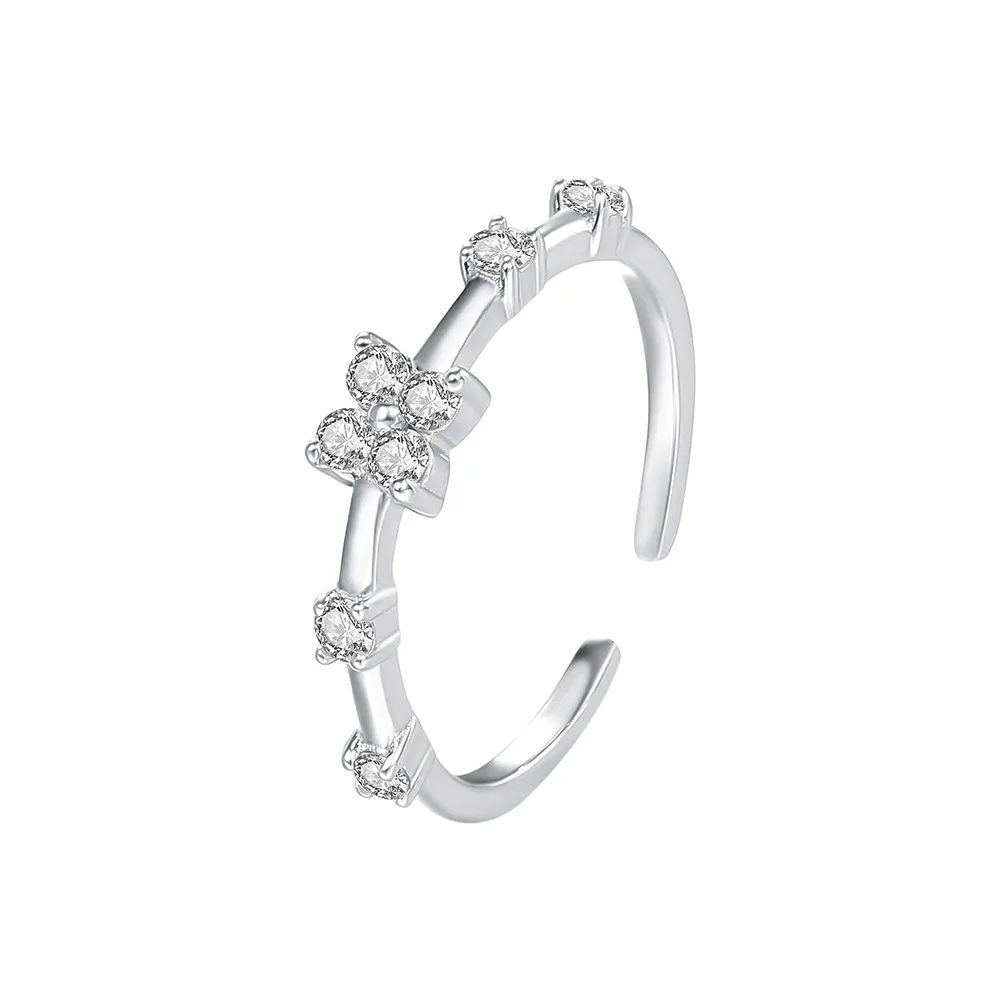 S999 Sterling Silver Zircon Flower Ring for Women Luxury Open Design High-End Sensation Versatile Silver Ring - Image 6