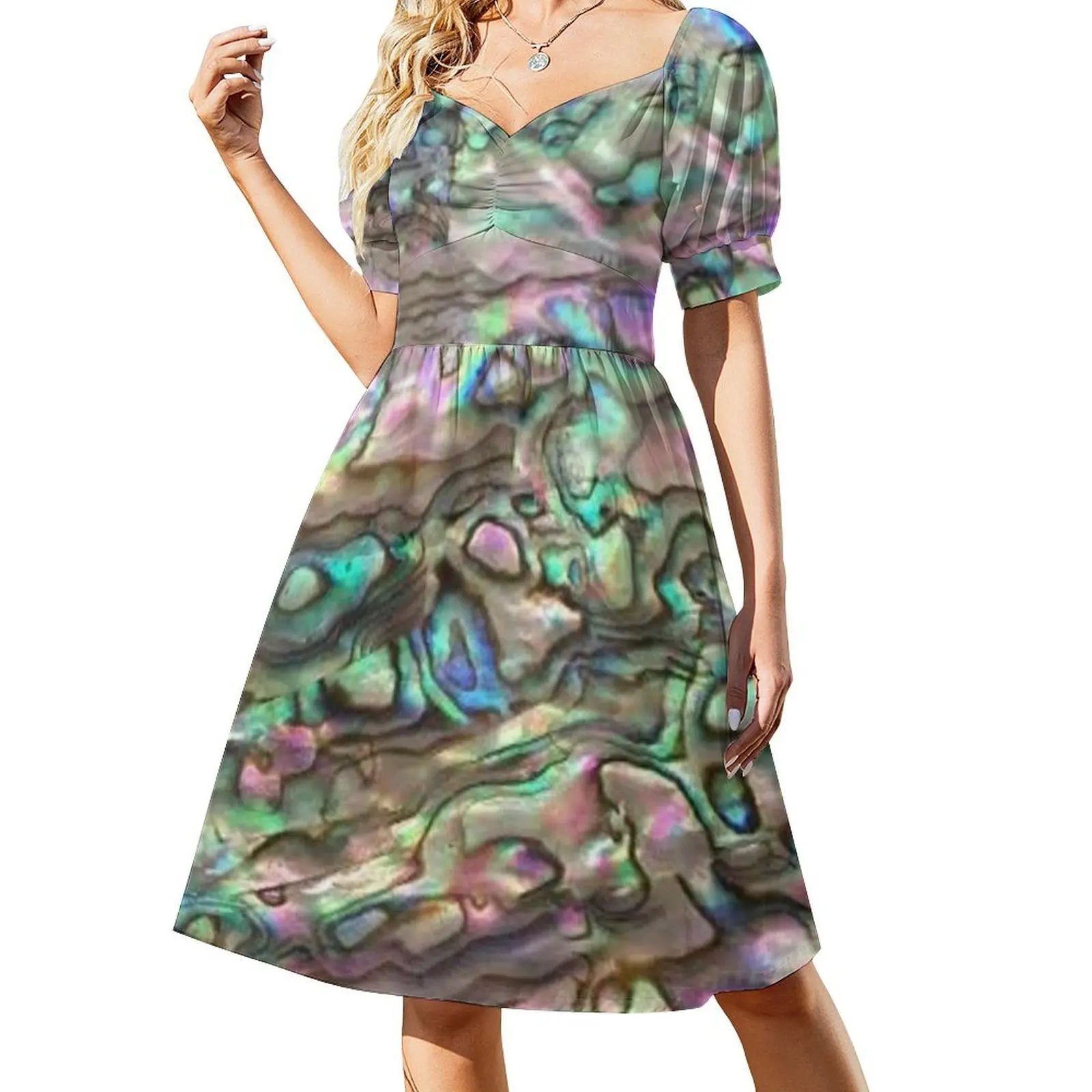 Photograph of Abalone Paua Shell ONLY - Not Reflective Short Sleeved Dress prom dress 2025 Casual dresses Women's dresses Dress