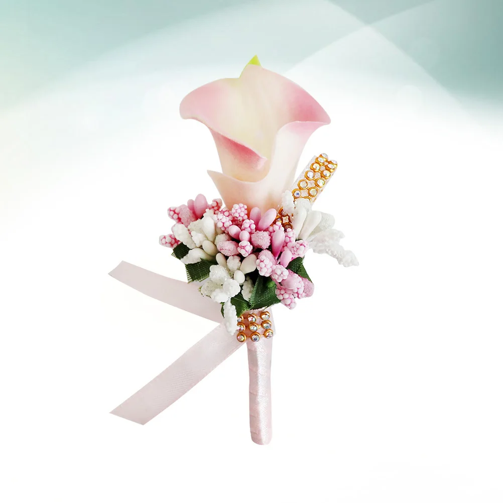 1pc Artificial Flower Brooch Pin Elegant Rhinestone Wedding Boutonniere For Bride Bridesmaid Groom Party Prom Decoration
