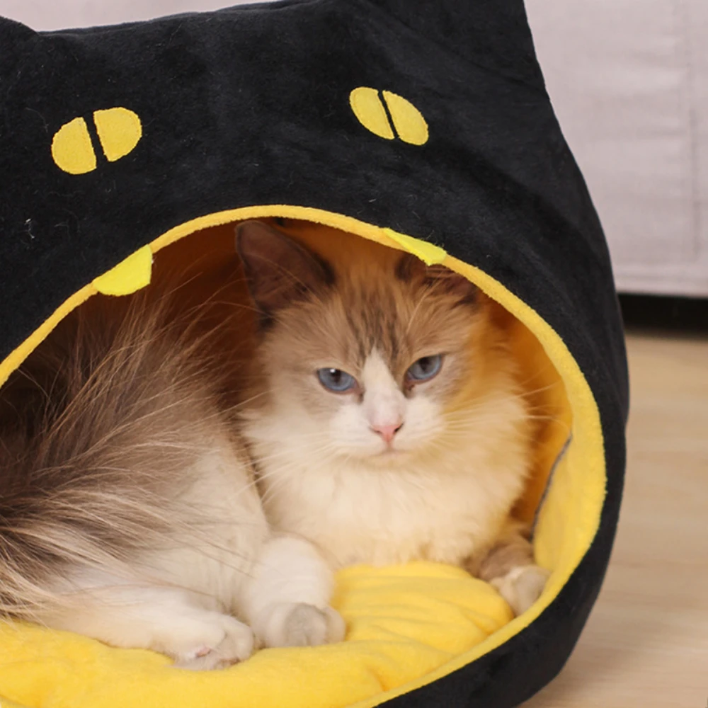 Soft Warm Cat Bed Cat Shape Design Pet House Cat Kennel Detachable Cozy Bed for Small Dog Kitten Basket for Halloween Decor 1pc