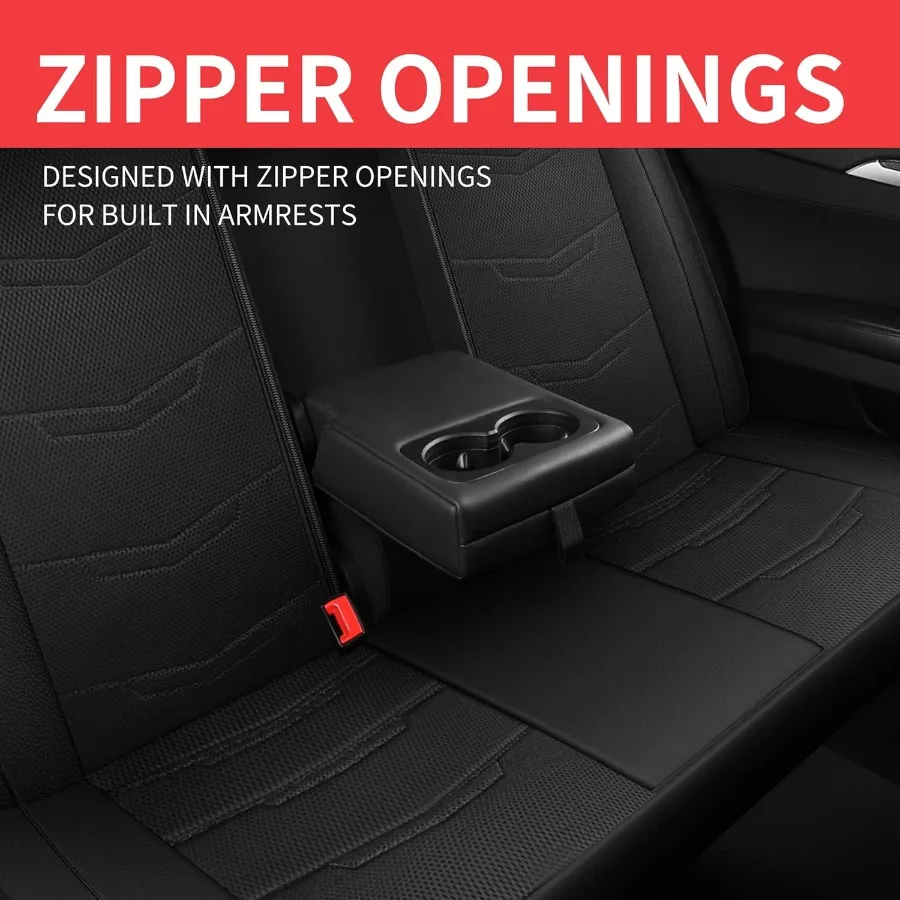 مجموعة كاملة من أغطية مقاعد السيارة الجلدية لسيارات الدفع الرباعي سيدان والشاحنة تصميم مسامي ورياضي مع ميزة عالمية مضادة للانزلاق