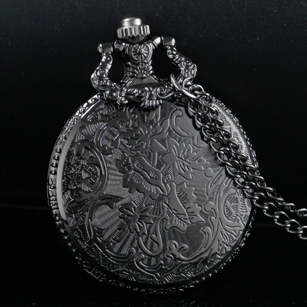 Academic Delicate Pendant Black Hollow Case Quartz Pocket Watch Roman Digital Vintage Watch Men's and Women's Souvenir