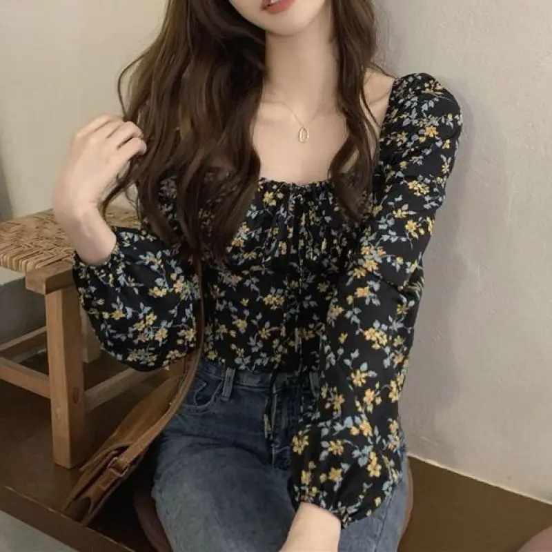 New Bubble Long Sleeve Super Fairy Short Large Size Unique Top Floral Shirt for Women
