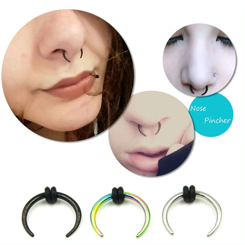 1pc OX Horn Vintage Nose Septum Ring Surgical Steel Hoop Earring Clicker Horseshoe Taper Ear Nose Piercing Body Jewelry 16G/14G