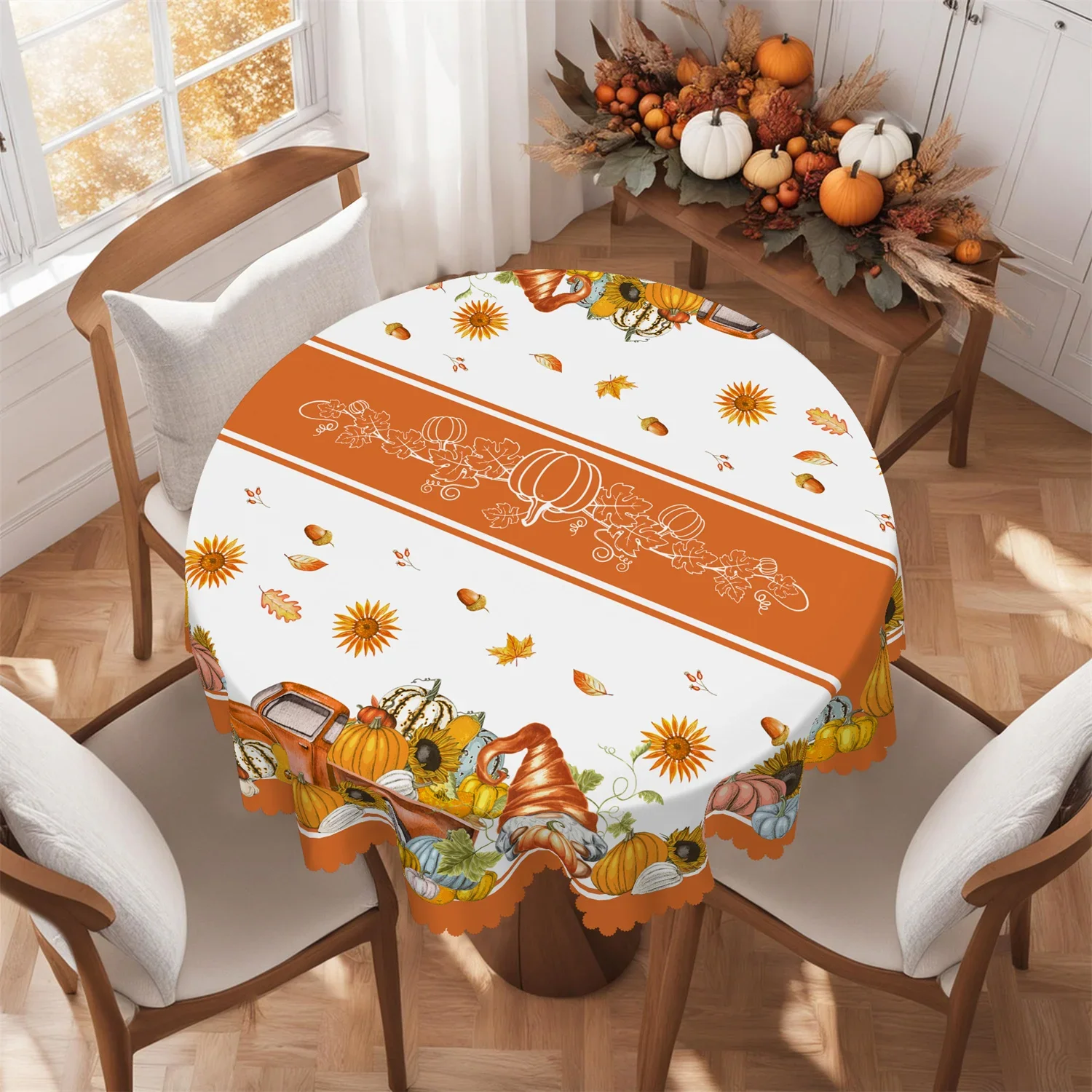 Truck Sunflower Pumpkin Dwarf Autumn Tablecloth 1 Pack Suitable for Thanksgiving Table Party Outdoor Decoration YZB