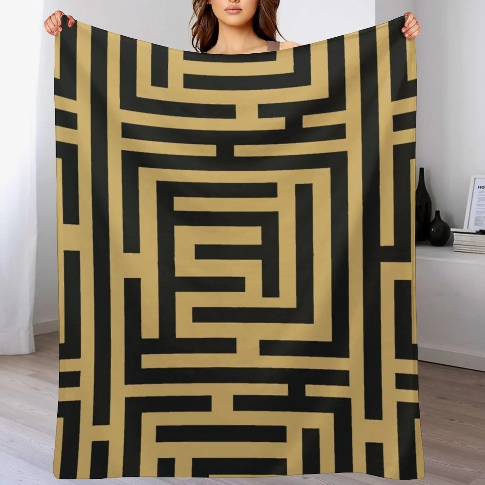 

Aztec Black and Gold Pattern Geometric Throw Blanket for winter Flannel Fabric Polar Blankets