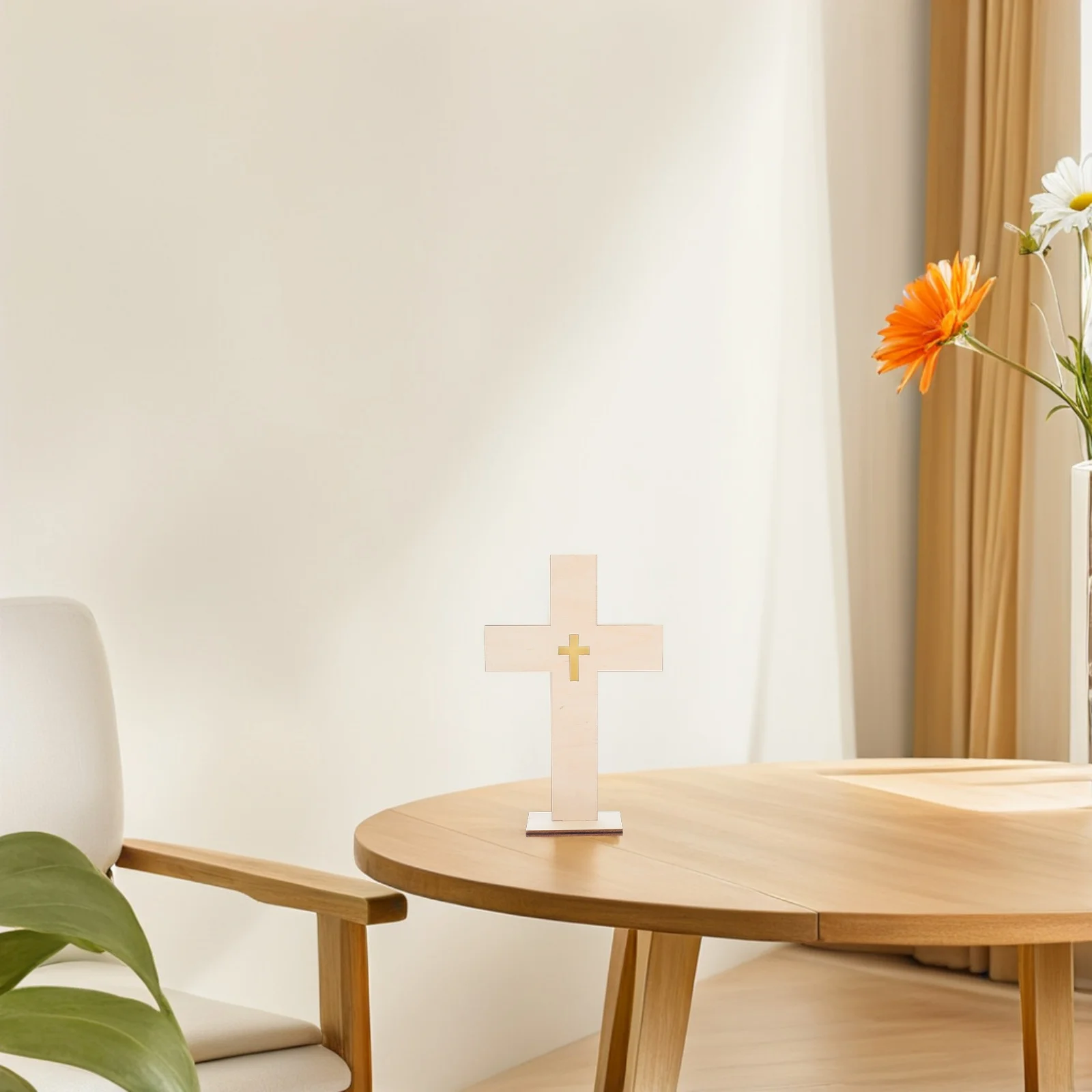 

10pcs Wooden Wood Ornament For Desk Home Office Bedroom Wood Cross Adorn Study Craft Decoration Cross Shape Adorn