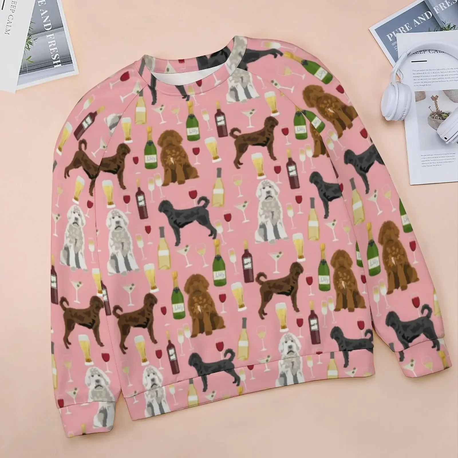 Wine Loves Casual felpe con cappuccio labraoodle Dogs estetica grafica felpa con cappuccio manica lunga Hip Hop felpe oversize regalo di compleanno