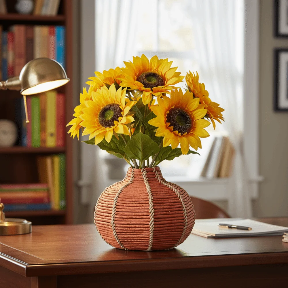Rustic Bohemian Woven Vase Striped Pattern Retro Desktop Flowers Vase Handmade Arrangement Flower Basket Home Decorations