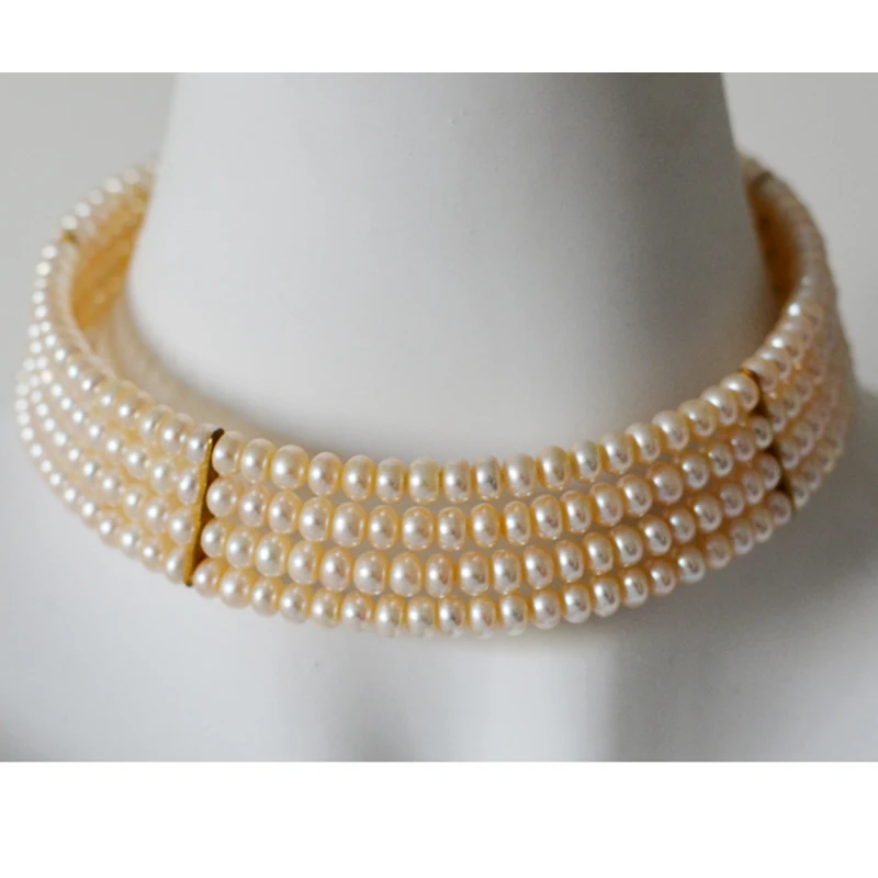 high quality 6MM 4 rows Natural pink freshwater pearl necklace. bracelet. Delicate, bridal wedding necklace