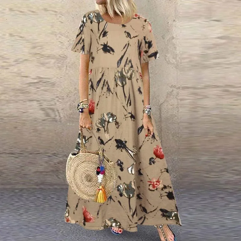 

Fashion Floral Print Vestido Summer Casual Party Dresses Womens Short Sleeve Boho Vestidos Femininos Elegante Beach Dresses