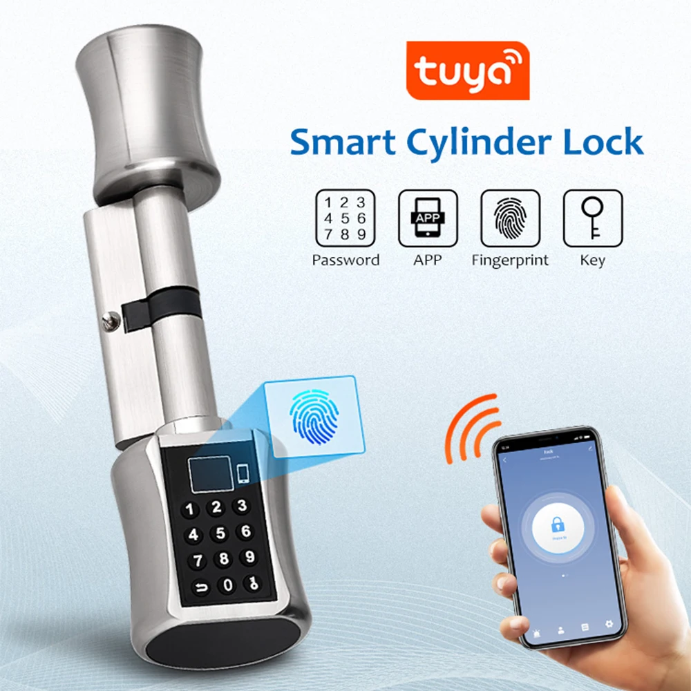 TUYA Bluetooth Smart Cylinder Lock Biometric Electronic Digital Keypad Keyless With Code Fingerprint RFID Card door Lock