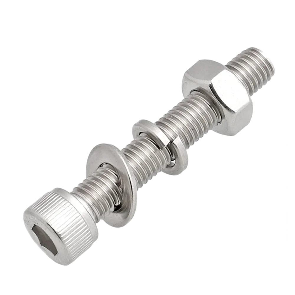 20Set Inbusbout Zeskantkop M3 M4 M5 M6 12 16 Machineschroef DIN 912 Lente Platte Ring Moer A2 304 Roestvrij staal L = 8-30mm